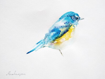 Bluebird, Birds, Watercolor artwork, Handmade, Original painting on paper