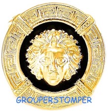 Egyptian Head New Ring With Black Enamel And Stretch Band