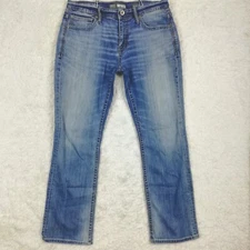 BKE Mens Jeans Carter Boot Cut Blue Denim Whiskering Stone Wash Stretch 33