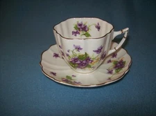 Vintage Made in England Lavender Violets Gold Trim VICTORIA Teacup & Saucer Set 