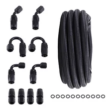 20Feet 6AN Stainless Steel Braided Fuel Line+10X Push Lock Fitting Hose Kits