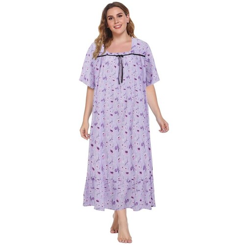 Ladies Plus Size Nightgown Short Sleeve Nights Dress Housecoat Floral Sleepdress - Picture 2 of 18