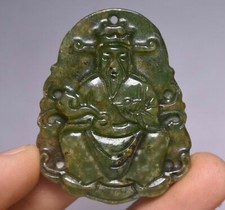 5CM Old China Hongshan Culture Hetian Green Jade God of Wealth Amulet Pendant