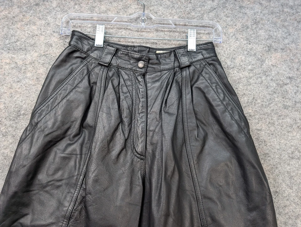 Vintage 80s Leather Pants Womens 6 Black Charles Klein High Rise Retro Chic - Image 3 of 4