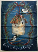 Home Garden Flag 28"x40" Share In the Holiday Spirit Christmas Time Birdhouse