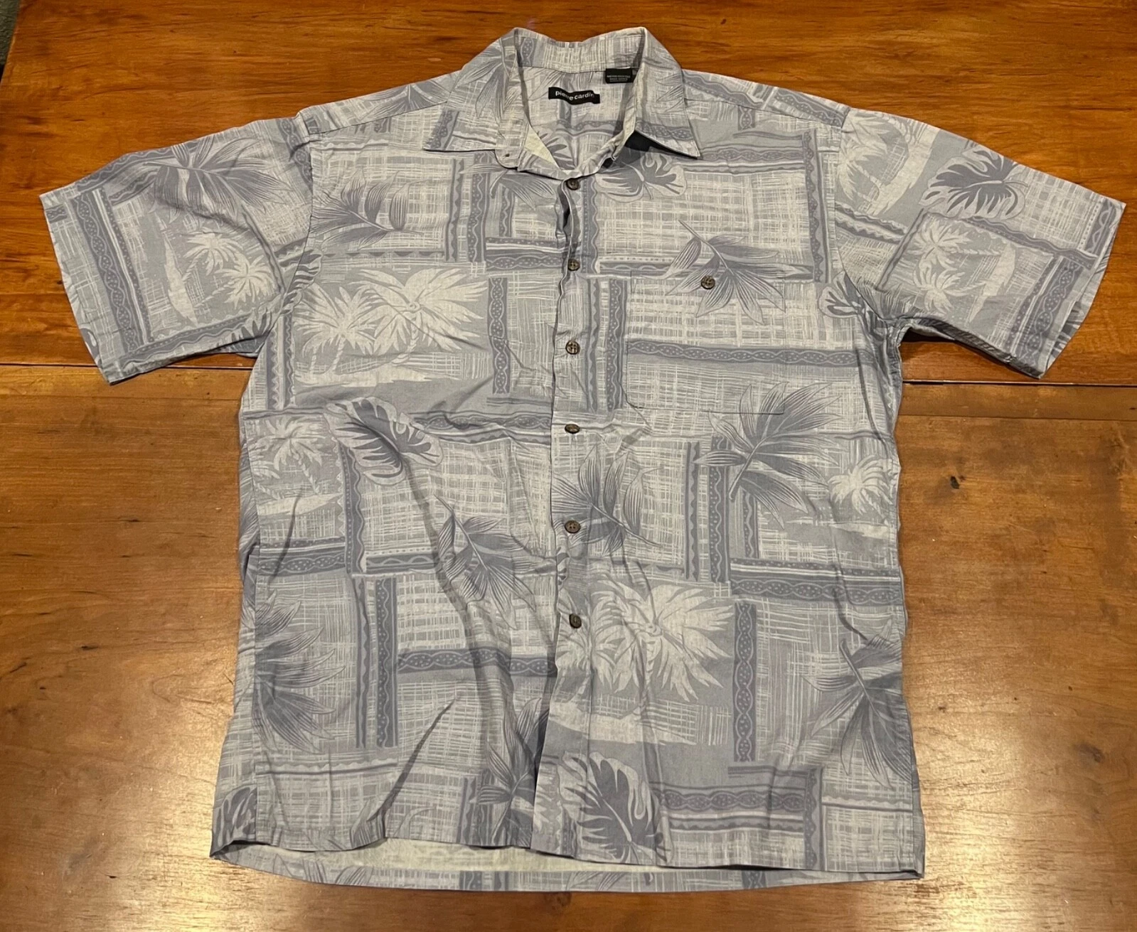 Pierre Cardin Shirt Adult Med Purple Floral Button Up Mens Hawaiian