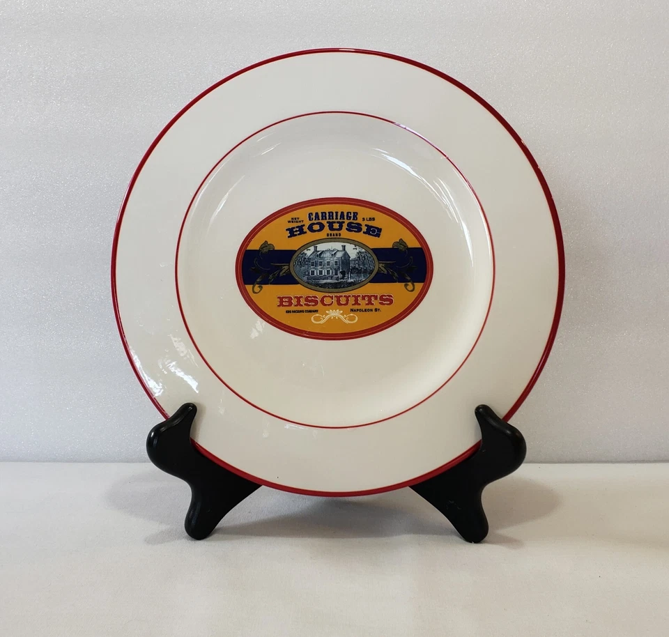 Williams Sonoma Platos 9 1/8" Etiqueta Vintage Galletas Almuerzo Rojo Borde Juego De 3 Foto 3 de 4