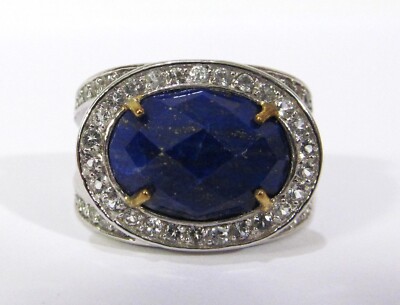 JOYA Judy Crowell Carved Lapis Lazuli East-West Oval Ring w Gold Accent sz 8 NEW