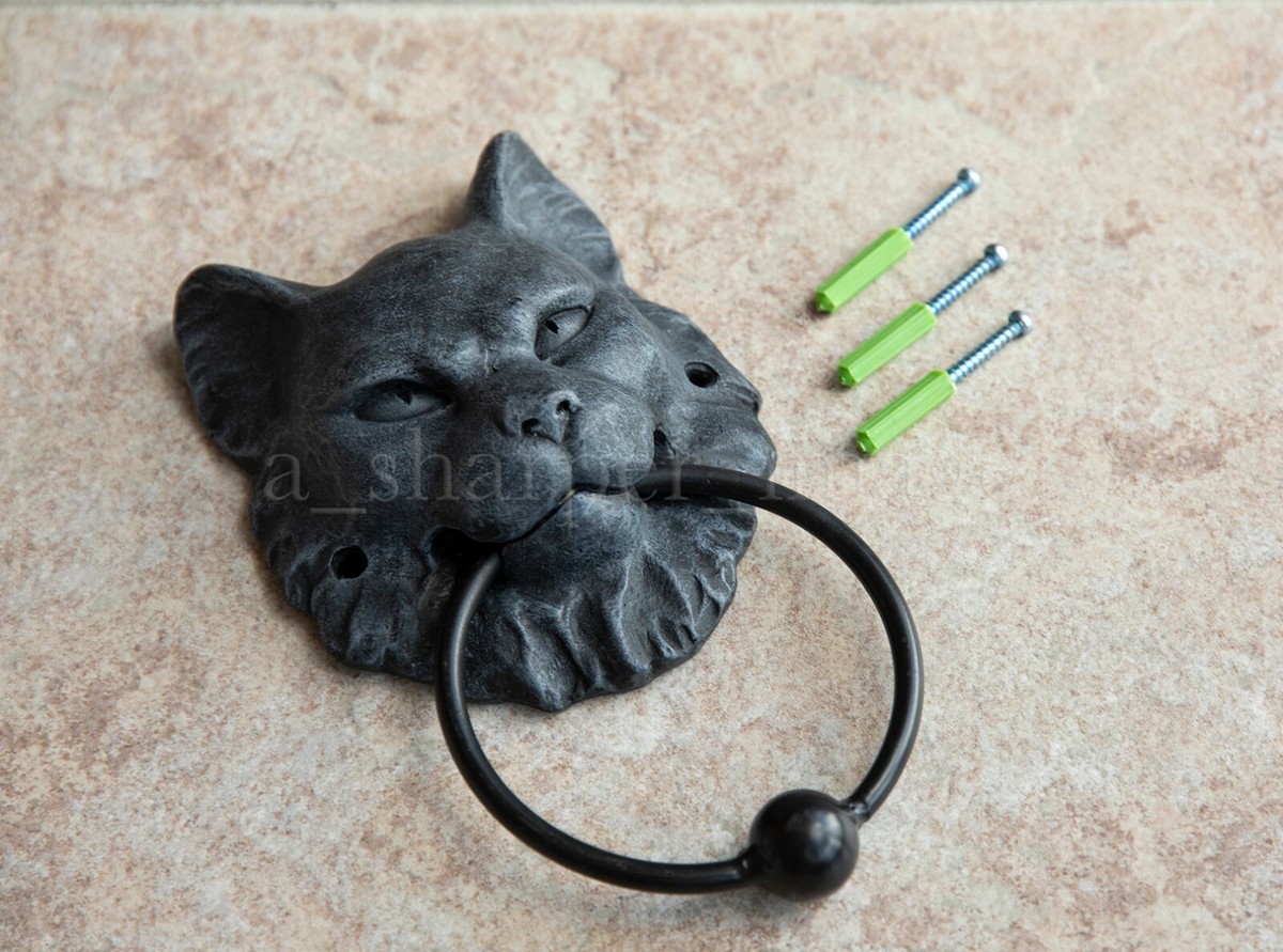 Gothic Fantasy Cat's Head Gargoyle DOOR KNOCKER Superb Detail Faux