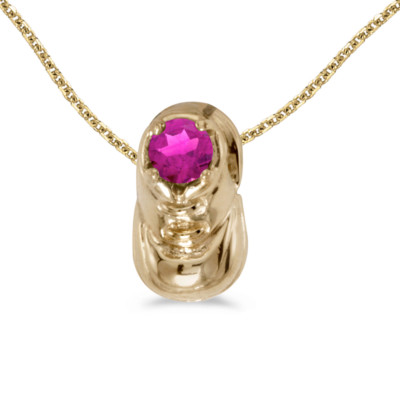 14k Gelbgold runder rosa Topas Baby Bootie Anhänger mit 18'' Kette
