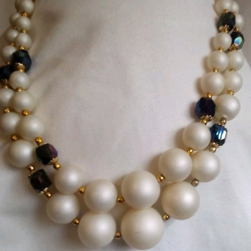 2pc. Set Double-Strand Faux Pearls Aurora Borealis Glass Crystal Beads Necklace