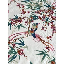Vtg Margin Designs Upholstery Drapery Fabric An-Long Lee Floral Birds Asian BTY
