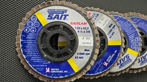 Set of 5 United Abrasives-SAIT73480, 4-1/2 by 7/8 80X SAITlam Flap Discs . - Picture 2 of 4