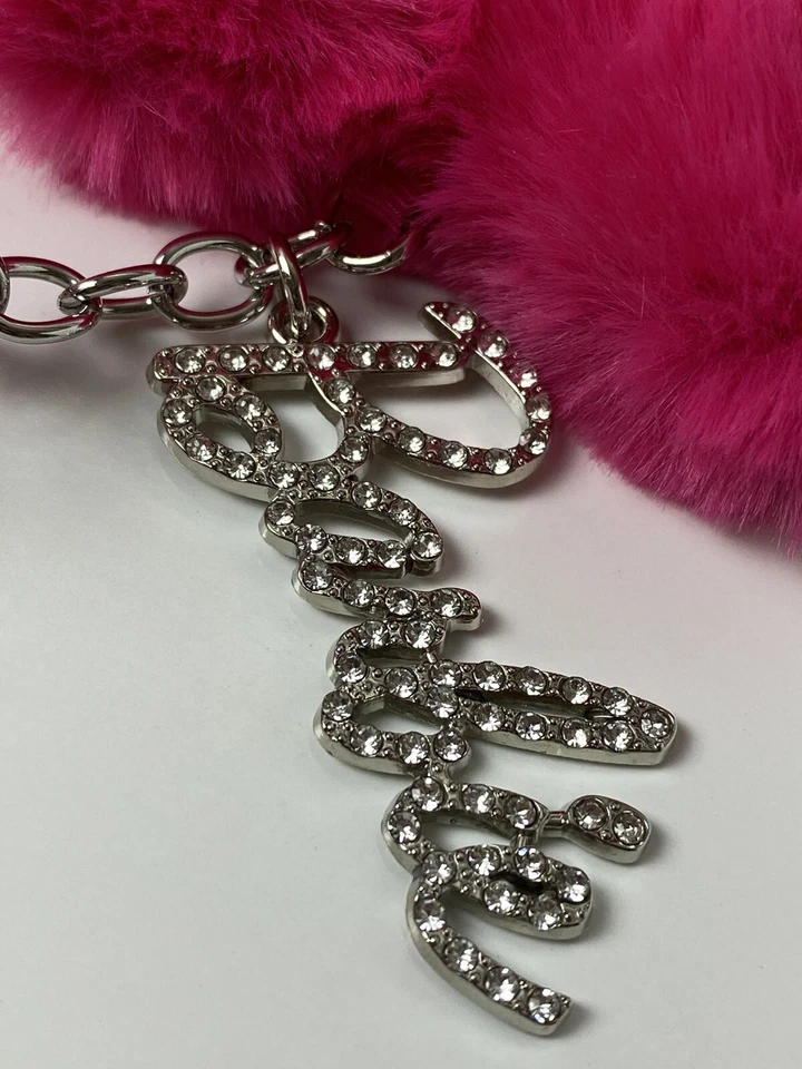 NWT Licensed Barbie™ Heart Keychain Faux Fur Hot Pink Silver Rhinestones - Image 4 of 4