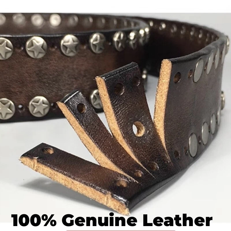Cinturón Cintura Cuero Real Metal Pesado Remache Tachonado Unisex Punk Rock Cinturón Motociclista Foto 4 de 4