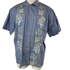 Batck Bay Shirt Mens XL Hawaiian Aloha Blue Floral Reverse Print Cotton (369)