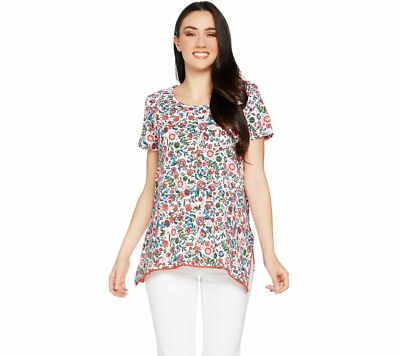 C Wonder Nantucket Floral Print Top Pom Pom-White-Medium-New-A291086