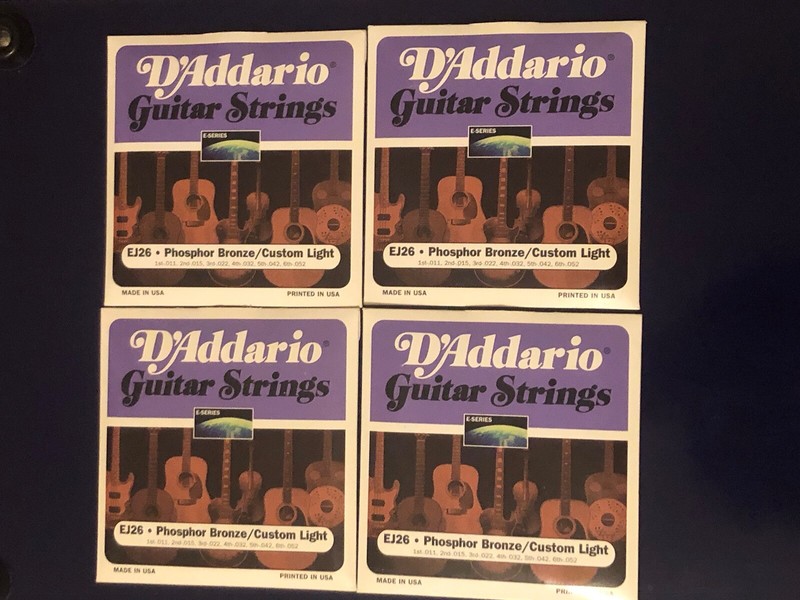 4 Sets D'Addario EJ26 Phosphor Bronze Guitar Strings Custom Light Gauge 11-52