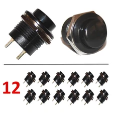 12 pcs Black Momentary Push Button Round Switch 2 pin Non Locking Normally Open