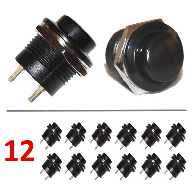 #ad 12 pcs Black Momentary Push Button Round Switch 2 pin Non Locking Normally Open $9.89