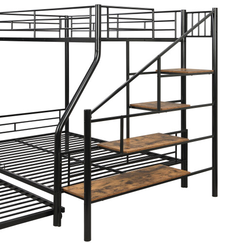Twin Over Full Bunk Bed with Trundle and Storage Staircases Metal Loft ...