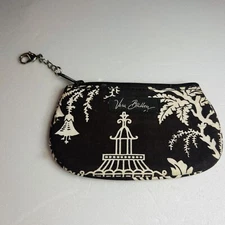 Vera Bradley Brown Toile Asian Print Zip Coin Purse ID Holder Keychain Wallet