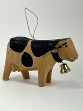 Vintage Trauffer Cow Switzerland Christmas Ornament Wooden Swiss Folk Art Rustic