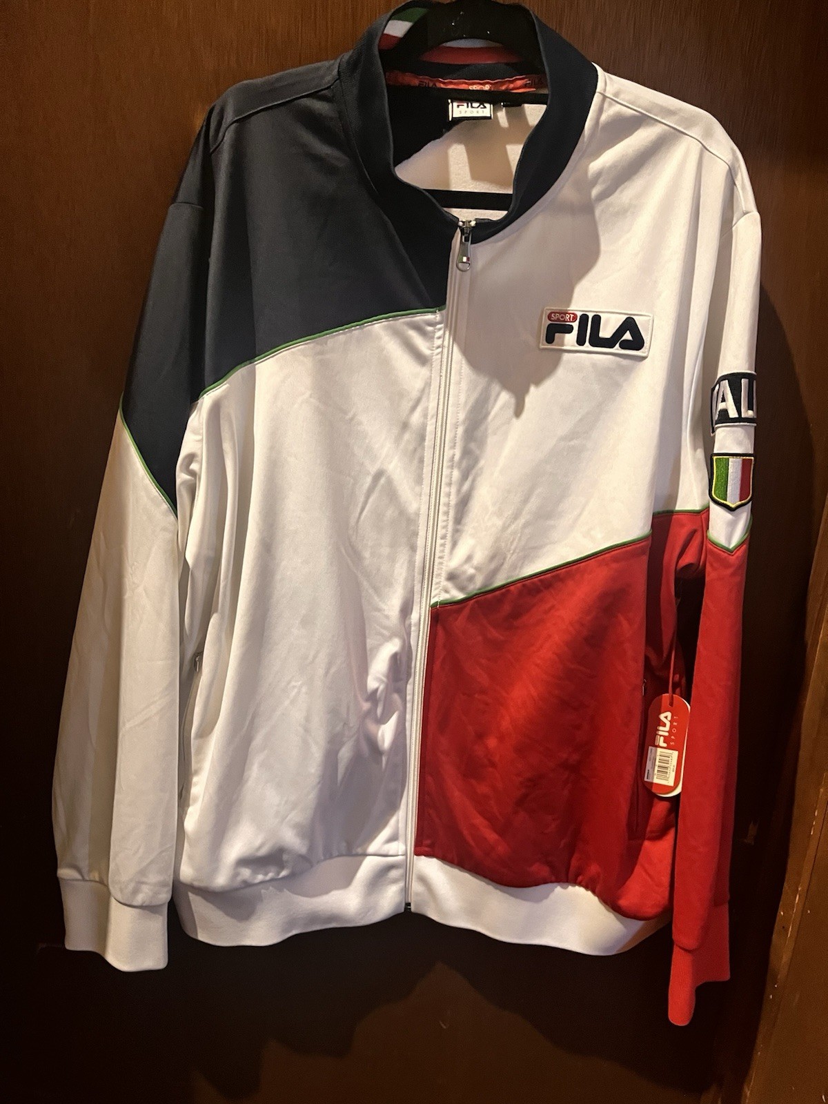 Fila Sport Italia Track Jacket Uomo XL Full Zip Rosso Bianco Blu Colorblock. Nuovo con etichetta