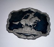 VINTAGE 1970s WINCHESTER WESTERN Enamel Pewter Belt Buckle Horse Cowboy