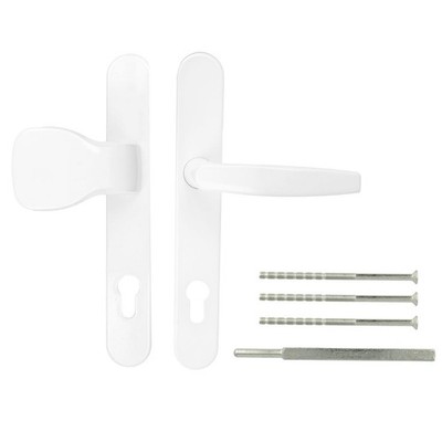 Türgriff Türdrücker Türklinke - DHS 92mm Schild 32mm - Oval Weiß - mit Knauf