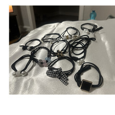 Black Elastic Beaded Hair Ties Ponytail Holders with Charms Lot, 2.5 in