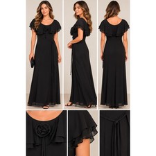 Molly Malloy Evening Black Maxi Dress Size 14 Ruffle Rosette Gothic Formal