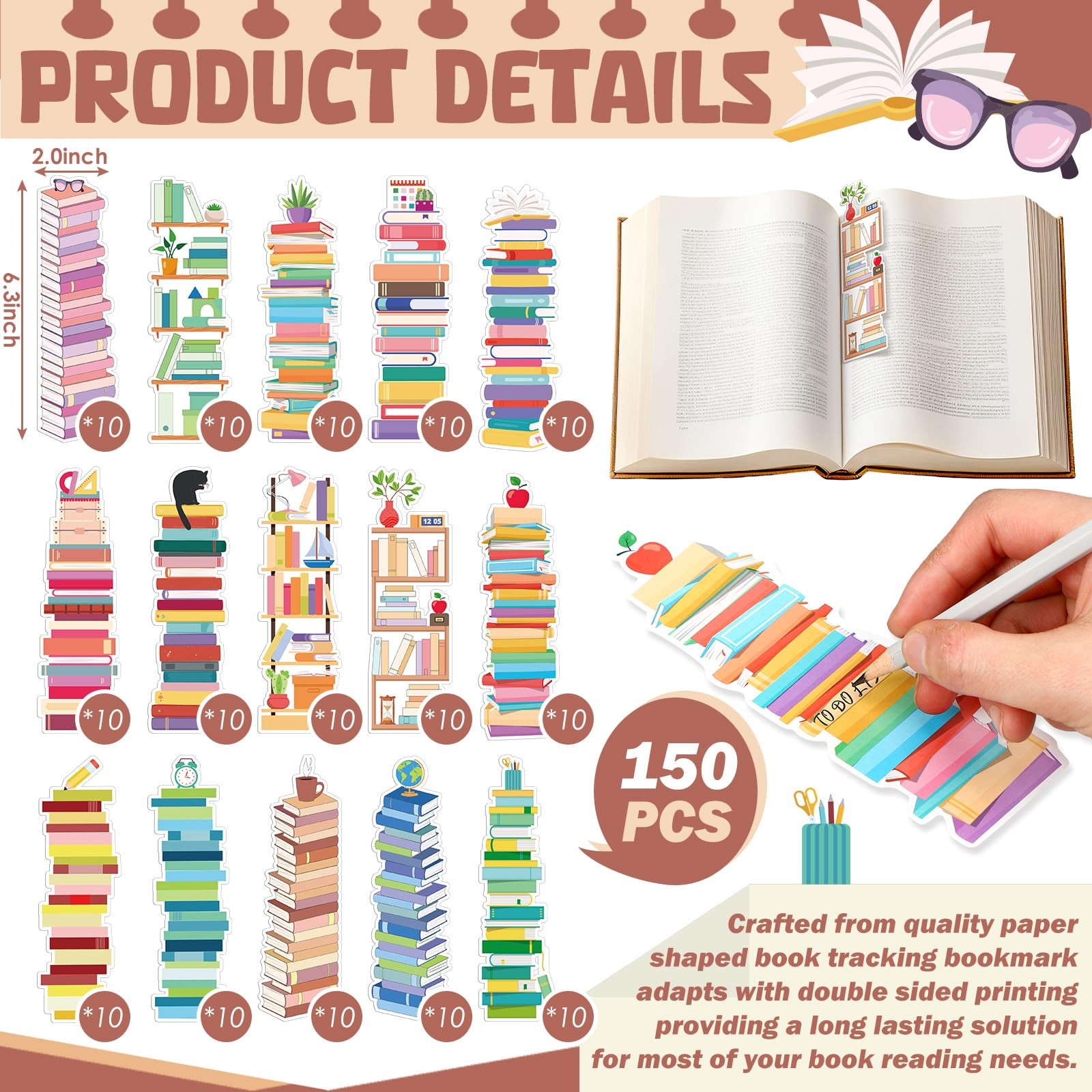Kolldenn 150 Pcs Book Tracker Bookmarks Bulk 6.3 x 1.97 inches ...