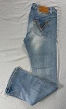Vigoss Collection 'Boot' Stretch Denim Jeans. Studded Pocket Logos. Women's 28.