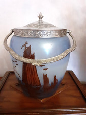 Ancien seau à biscuit en verre ,superbes décors peints à la main