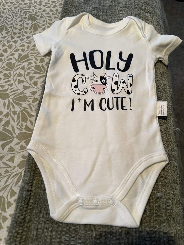 Holy Cow I'm Cute Baby Bodysuit Romper Clothes One-Piece Cow Baby Bodysuit 3-6 M