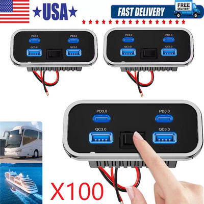 RV USB Outlet Dual USB A & USB C Ports Car Charger Socket Panel Boat Marine LOT