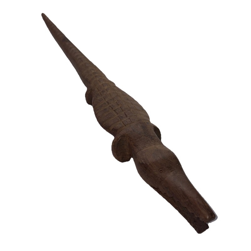 Vintage Dark Brown Wood Hand Carved 14” Long Alligator Crocodile Figurine 