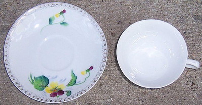 Merit Occupied Japan Cup and Saucer Pansy Flowers Gold Trim