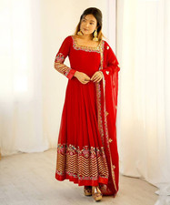 Attractive Heavy Georgette Red Gown Bottom With Dupatta For Reception Wear