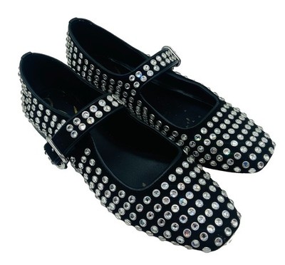 Sam Edelman Michaela Rhinestone Mary Jane Women's Black Flats Strap; 6.5