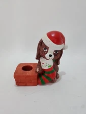 Vintage JSNY Christmas Candle Holder Dog With Santa Hat Taiwan 