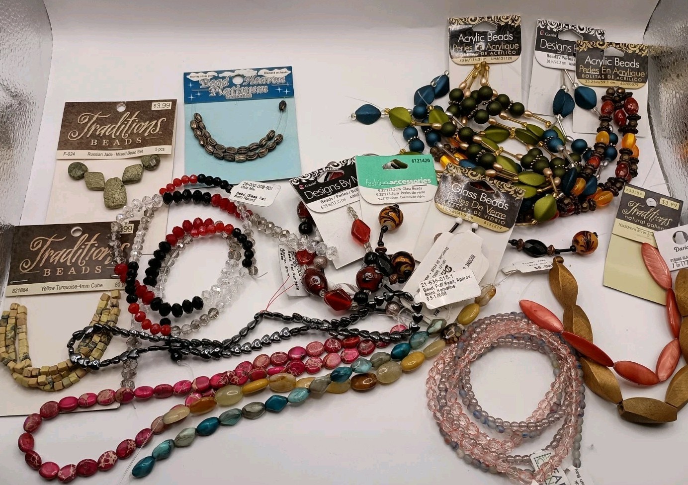 Jewelry Making Beads Lot - Glass, Acrylic, Shell, Metal, Stone-All New, Various