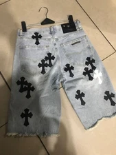 Chrome hearts hard to find washed patched denim shorts self cut