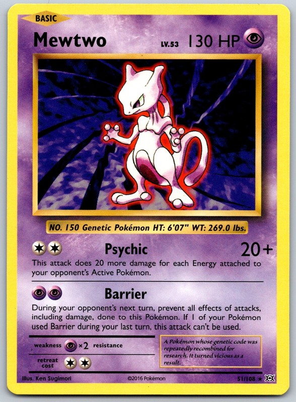 Mewtwo Rare Ken Sugimori XY - Evolutions 51/108 NM