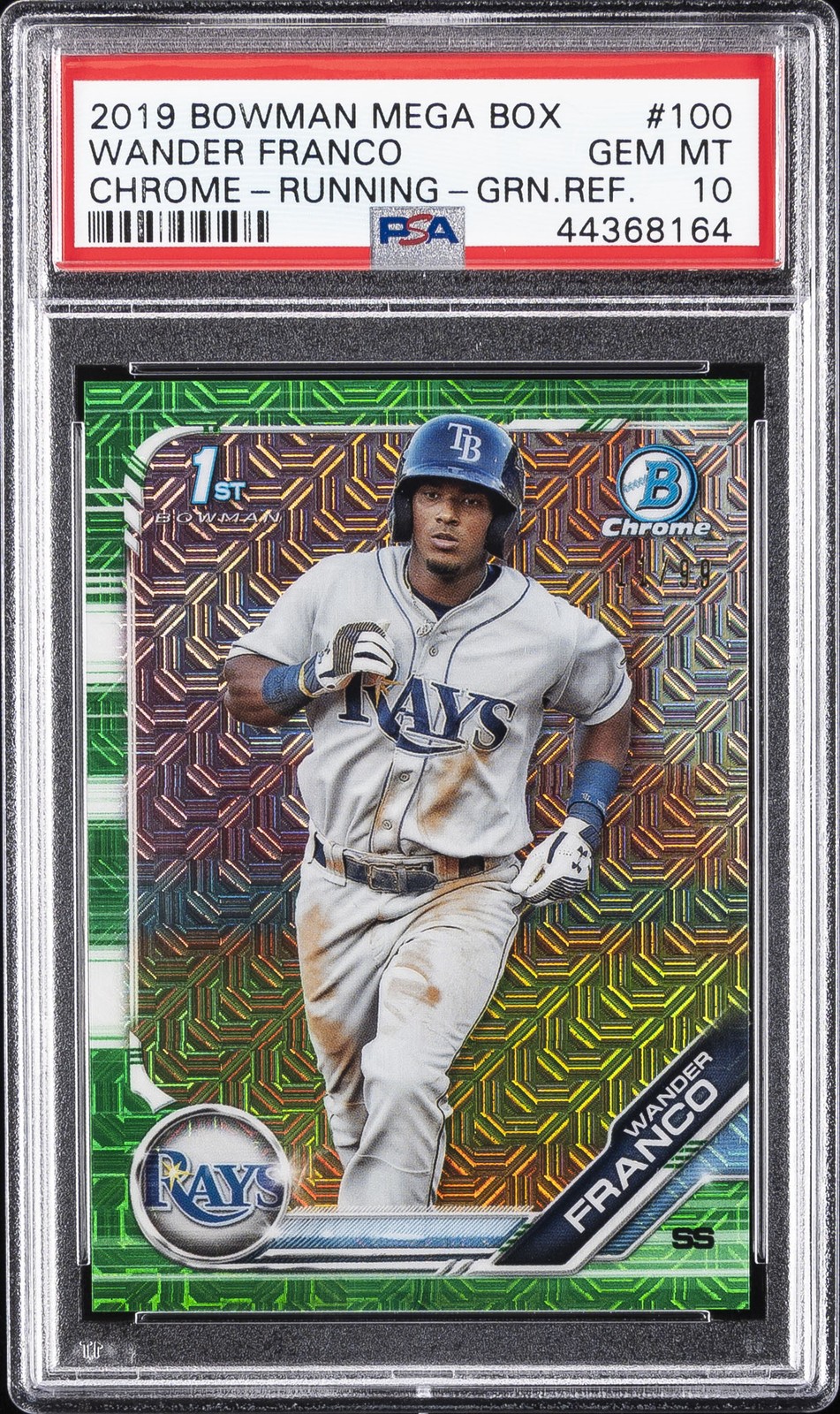 2019 BOWMAN MB CHROME RUNNING-GREEN REFRACTOR #100 WANDER FRANCO #/99 PSA 10