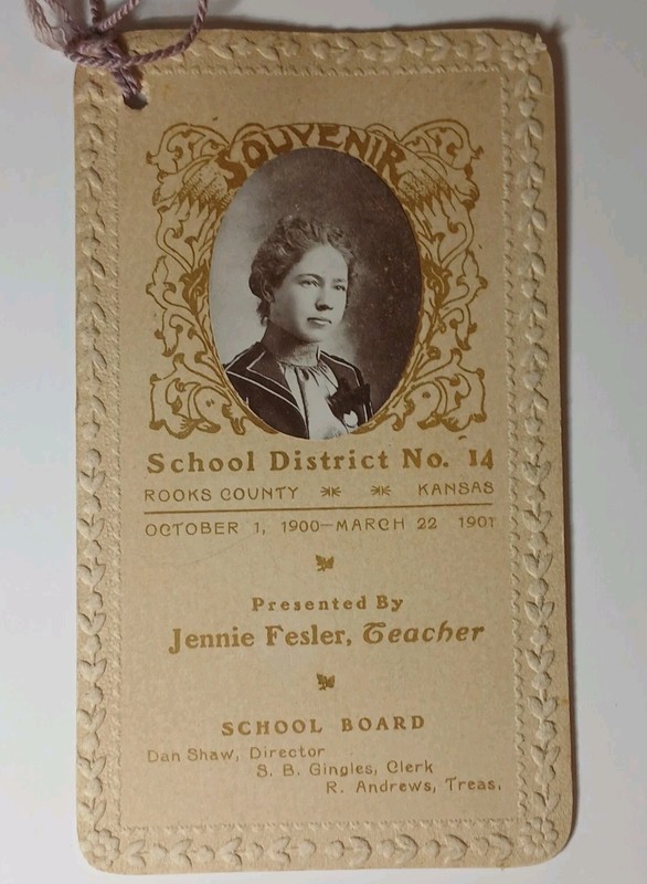 Old 1901 Antique School Rooks County Kansas School District 14 School Souvenir