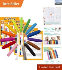 Whelping ID Band Set: 15 Soft Adjustable Puppy Collars Health Record Sheets