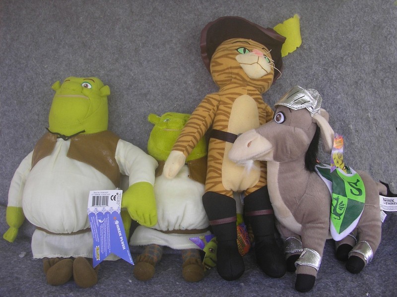 PLUSH Srek, Puss 'n Boots, Donkey Disney Pixar, LOT Of 4