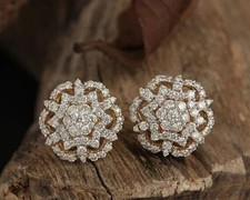 2.00 Ct Round Cut Moissanite Women Stud Earrings 14K Yellow Gold Plated